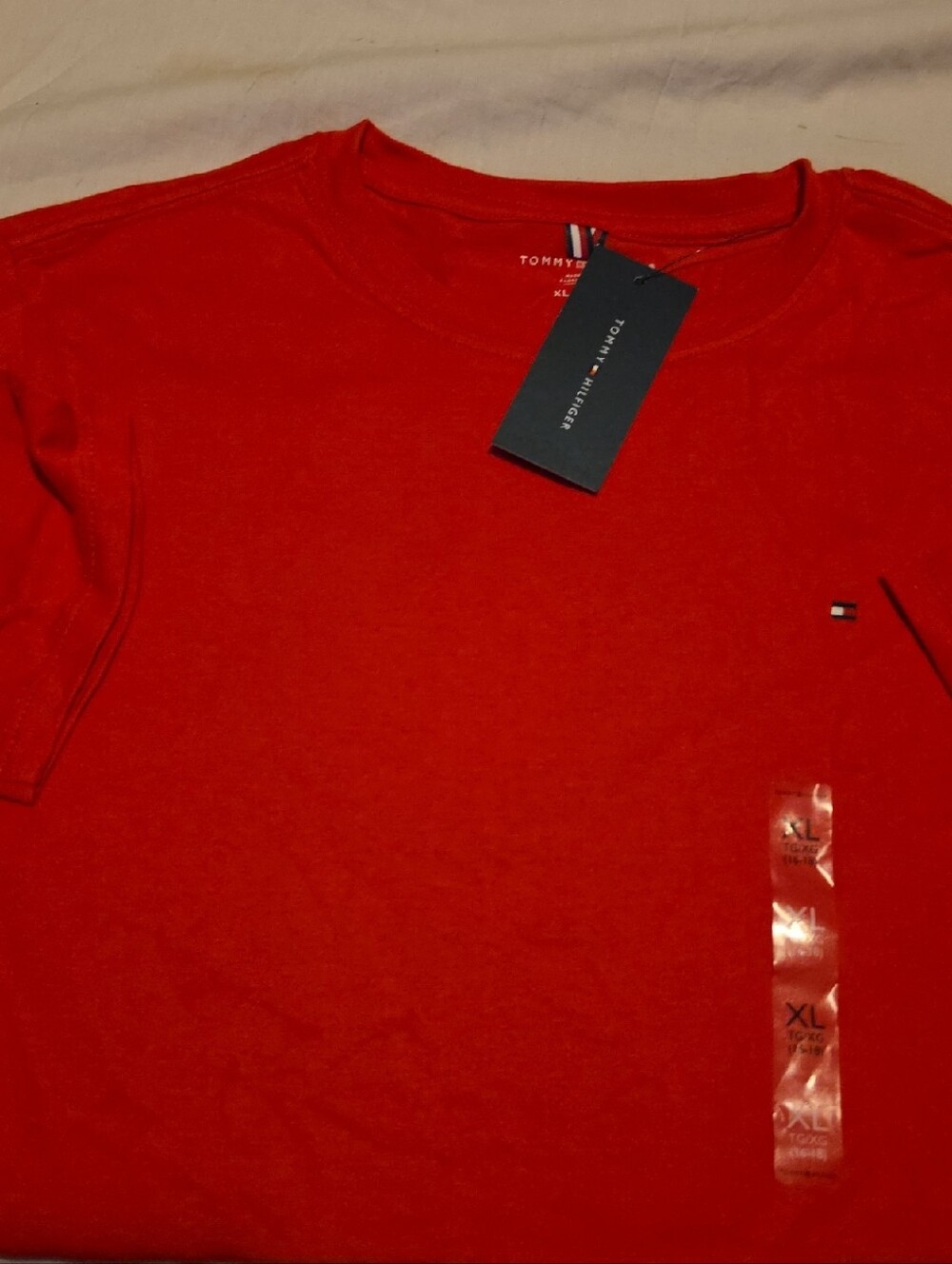 Tommy Hilfiger Bright Red Short Sleeve Crew Tee with Flag Logo